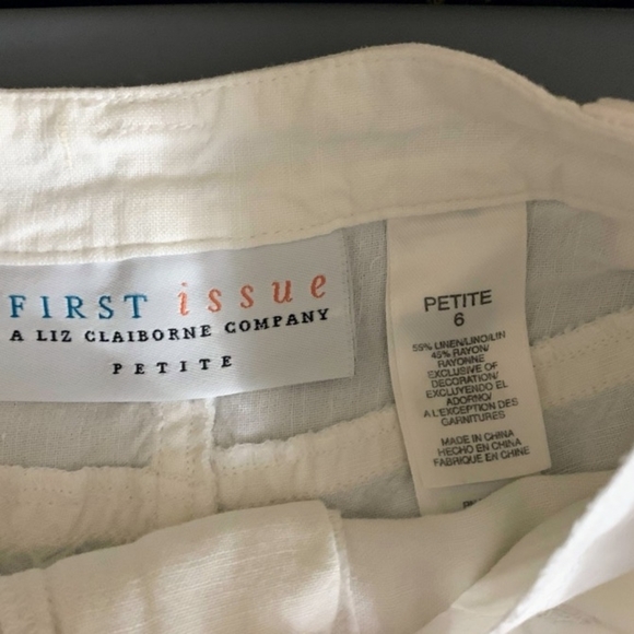 - First Issue Liz Claiborne sz 6 Petite White Linen Blend Cropped Pants - Picture 5 of 8